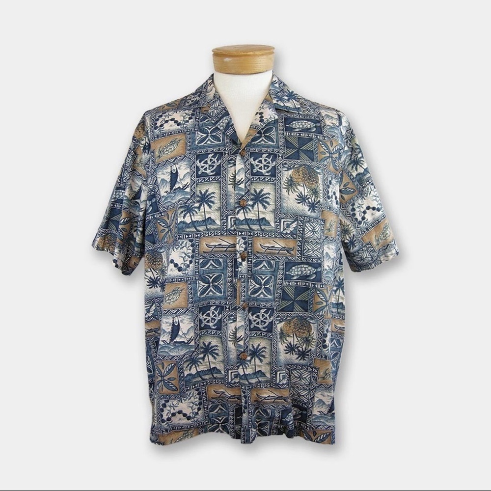 PACIFIC LEGEND APPAREL MADE IN HAWAII Blue Hawaiian Feels Button Up Shirt Size L